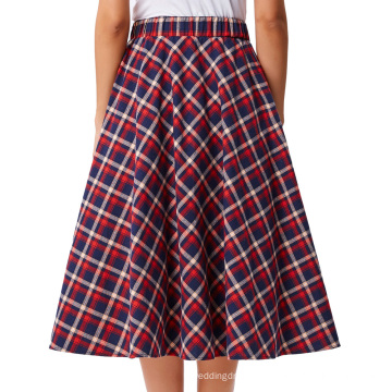 Kate Kasin Women's Vintage Fashion Grid Pattern Plaid A-Line Skirt KK000495-1